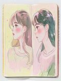 继姐的成长日记漫画封面，日记本与少女剪影，粉彩温柔色调，青春成长主题