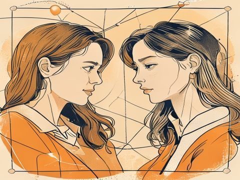 继母与继姐漫画人物关系图解，展示继母继姐主角三角关系连线，专业漫画分析风格，橙棕色调图表