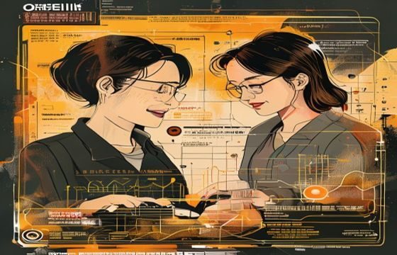 继母与继姐漫画工坊的数字内容数据看板截图风插画，展示原创漫画系列的读者增长曲线、内容发布数量和用户互动热力图，橙色与深棕色孟菲斯风格界面，充满活力与专业感