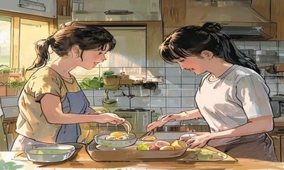 继母与继姐漫画番外篇「继母的便当」封面插图，展示继母清晨认真为孩子准备便当的场景，厨房光线柔和，细节丰富，传递出无声的爱与努力被看见的感动